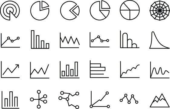 Variety of Business and Data Analysis Charts and Graphs Icons vector illustration