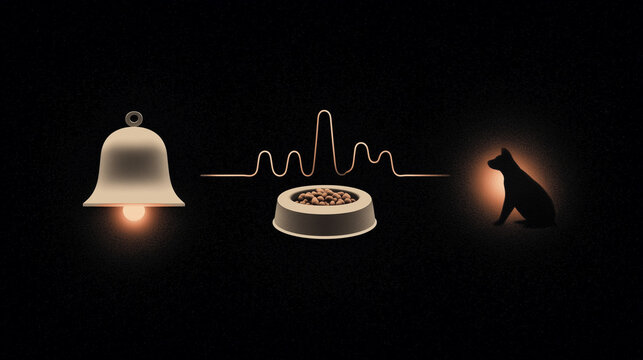 A glowing diagram of Pavlov's Dogs, a famous psychology experiment on classical conditioning.