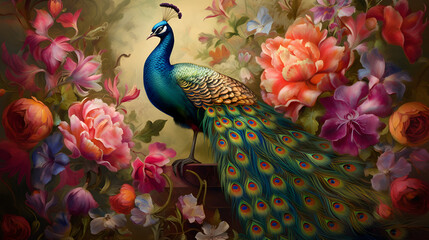 peacock with feathers