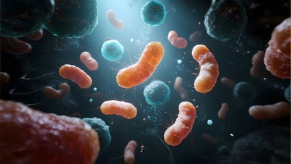 Microscopic View of Bacteria and Viruses in a Dark Environment