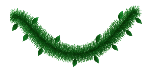 Green tinsel garland with leaf-shaped accents and subtle shimmer