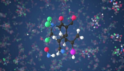Detailed Molecular Structure with Colorful Spheres on Blue Background