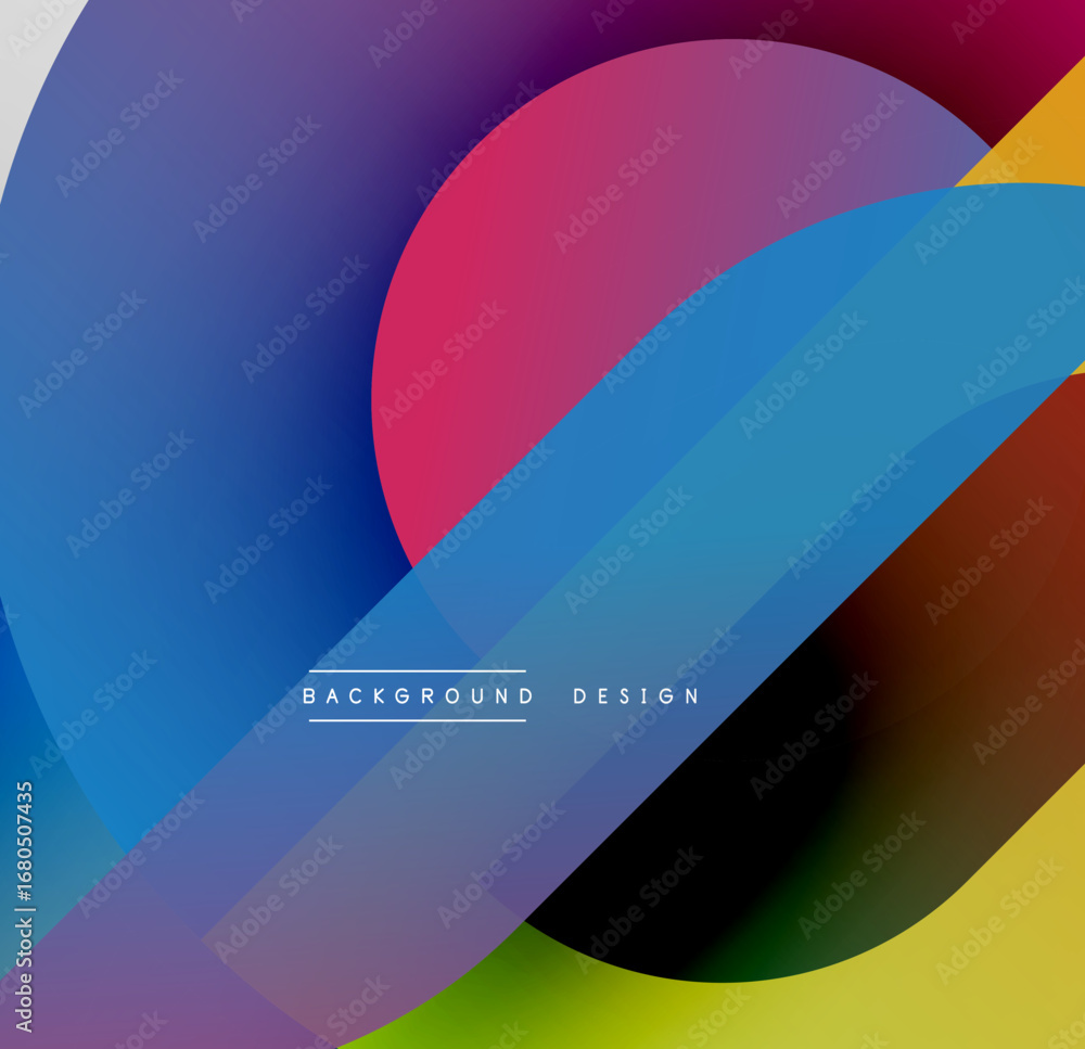 Poster abstract colorful design. overlapping shapes create dynamic visual effect. gradient hues blend smoot