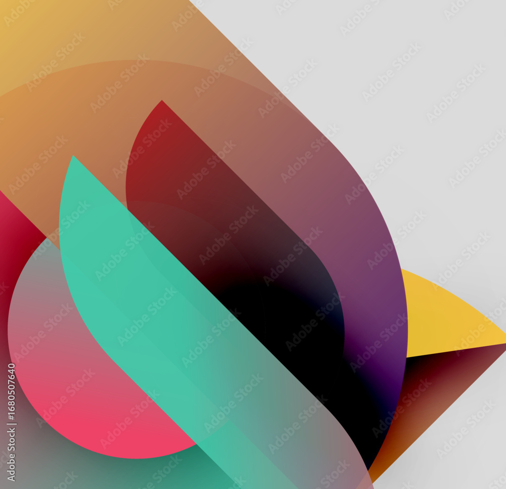 Poster abstract composition. overlapping colorful shapes create dynamic visual effect. gradients blend hues
