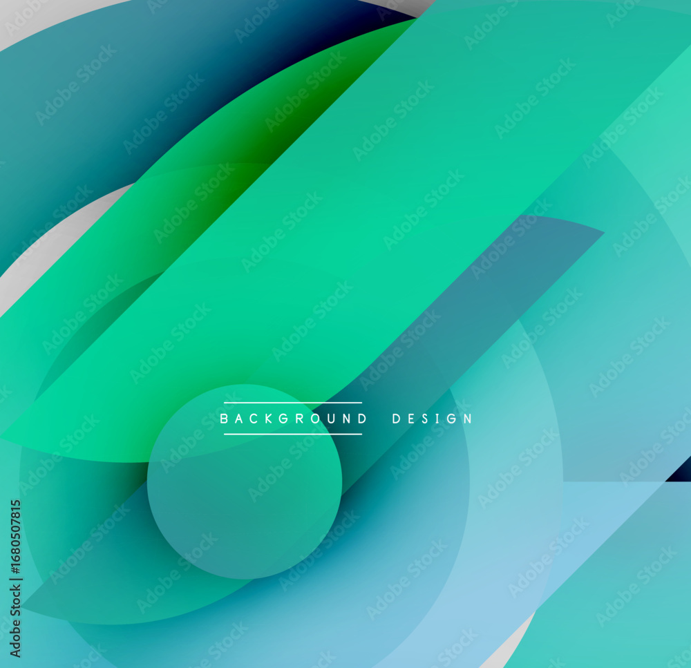 Poster abstract design features overlapping turquoise, green shapes. gradient fills create depth, modern ae
