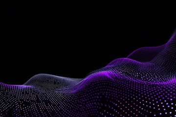 Abstract digital landscape of shimmering purple and white dots on a dark background