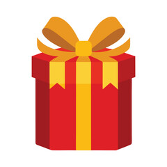 Christmas Present with Golden Ribbon on White Background