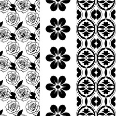 Black and White Floral & Geometric Pattern Set"