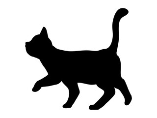 ネコ　シルエット　楽しそうに歩く　イラスト