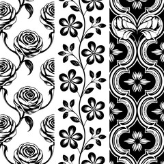 Black and White Floral & Geometric Pattern Set"