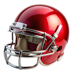 Fototapeta premium Shiny red american football helmet with silver stripe and facemask detail transparent background