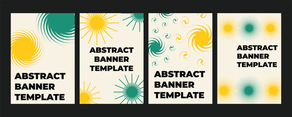 Naklejka premium Set of modern creative banners and covers templates with geometric minimalistic shapes and bright color objects. Stylish posters for branding, advertising, social media, promo design, marketing visual