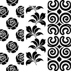 Black and White Floral & Geometric Pattern Set"