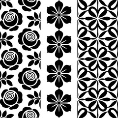 Black and White Floral & Geometric Pattern Set"
