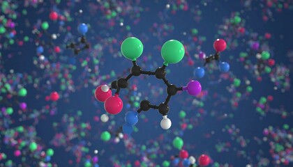 Molecular Structure with Colorful Atoms on a Dark Blue Background, Science and Chemistry Concept