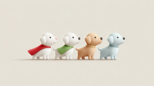 Illustration of adorable cartoon pets on an adventurous stroll in vibrant colors during a sunny day. National Pet Wellness Month - Powered by Adobe