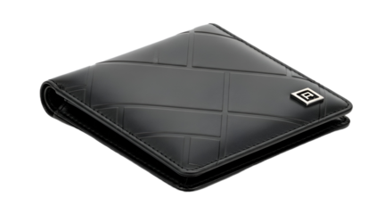 Black Leather Wallet Isolated on Transparent Background