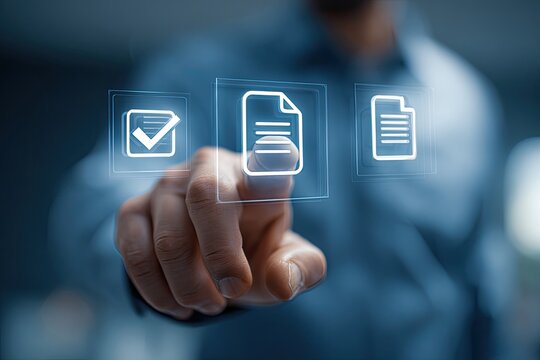 Person touches digital document icons