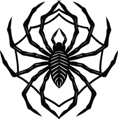 Detailed spider illustration with intricate web design in black and white on white background