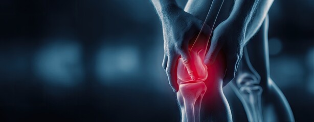 Painful knee joint with highlighted bone structure