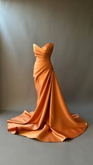 Naklejka premium Elegant Burnt Orange Satin Gown Fashion Design