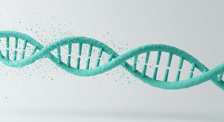 Digital illustration of a disintegrating DNA double helix strand, symbolizing genetic engineering, mutation, or molecular decay