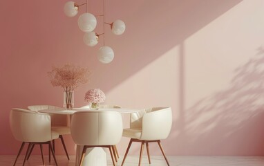 Elegant Dining Room Decor with Pink Walls and Modern Chairs