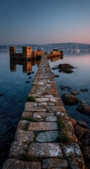 Obraz premium Stone path leads to a ruined structure in calm morning light