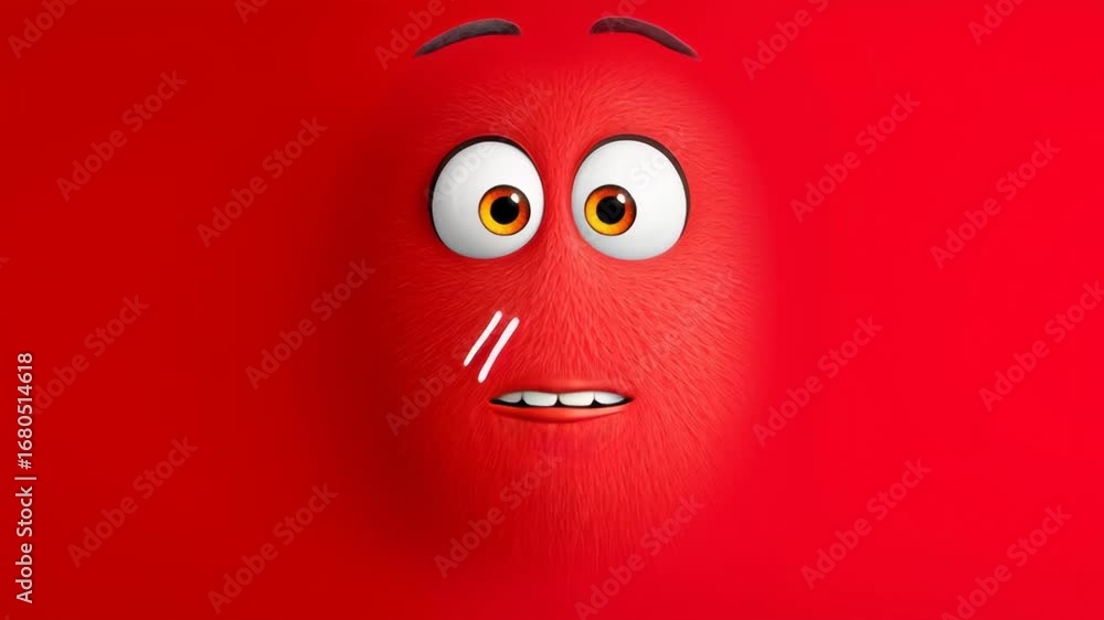 Poster animated red character with expressive eyes shows a progression of surprise, transitioning from shoc