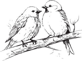 Fototapeta premium Two Small Birds Sitting Together on a Branch couple