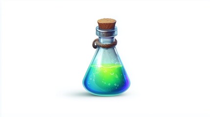 3D potion bottle icon with glowing liquid, simple shape, clipart on white background
