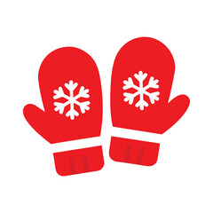 Red Mittens with Snowflakes on White Background