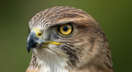 Close-up of a Hawks Head, Detailed Feathered Profile.