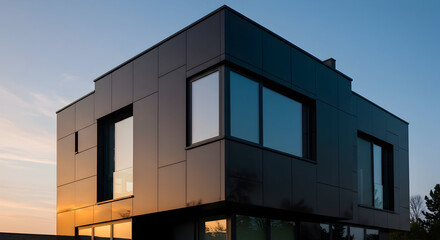 Fototapeta premium A house with a polished black glass exterior