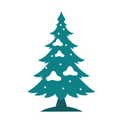 Snowy Christmas Tree Silhouette on White Background