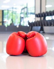 Red boxing gloves on a white floor