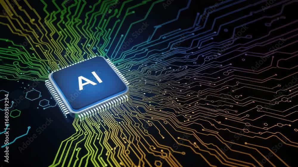 Poster a closeup view of a central processing unit with the letters ai prominently displayed, set against a