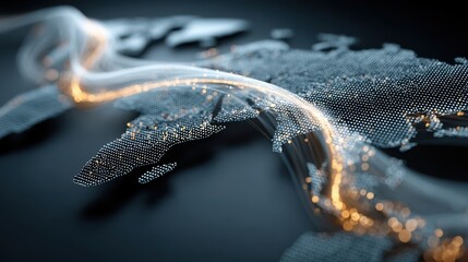A digital representation of a world map with illuminated pathways, conveying a sense of connectivity and technology.