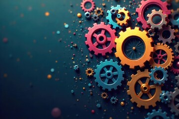 A diverse array of moving gears and cogs, representing the intricate workings and dynamic energy of a thriving business, with a sleek, modern aesthetic , success, gears