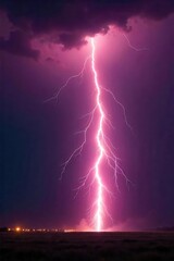 A dramatic close-up shot of a powerful lightning bolt striking the ground during a thunderstorm The bright flash illuminates the dark night sky , dramatic, nature, lightning strike