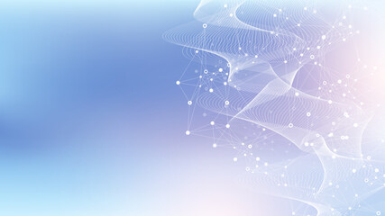 Colorful molecules background with DNA helix, DNA strand, DNA Test. Molecule or atom, neurons. Abstract structure for science, healthcare or medical background, banner. Scientific vector illustration