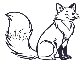 Obraz premium Black and White Line Drawing of a Contented Fox Sitting with a Fluffy Tail animal wildlife