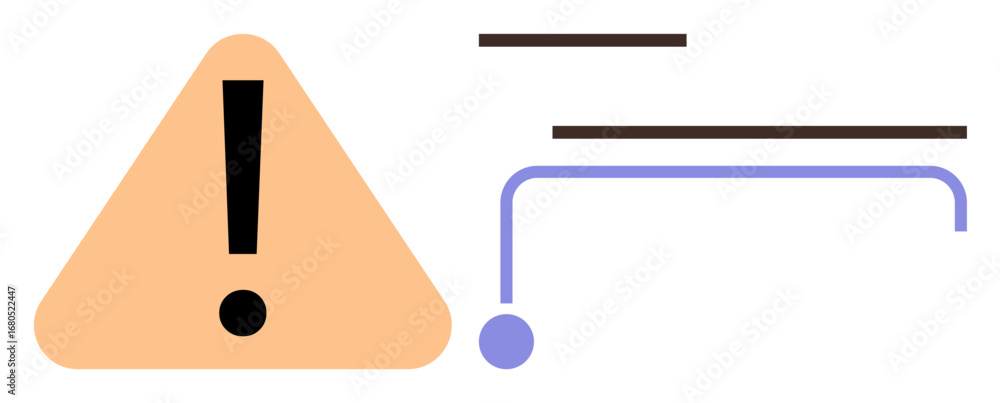Poster exclamation mark inside triangular warning sign, linked lines, dot symbolizing alert, notification, 