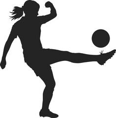 Silhouette of a Female Soccer Player Kicking Ball – Sports Vector Illustration for Athletic, Fitness, and Game-Related Design Projects