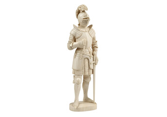 Obraz premium A meticulously carved ivory statue depicts a knight in full plate armor, standing proudly.