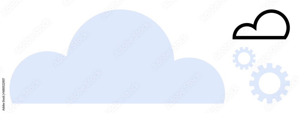 Poster large cloud silhouette paired with a smaller outlined cloud and three overlapping gears. ideal for t