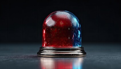Red and blue orb, glass dome, metallic base