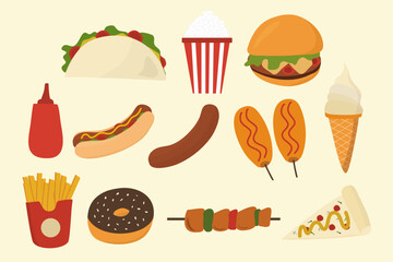 Fast Food Clipart Set with Burger, Pizza, and Fries