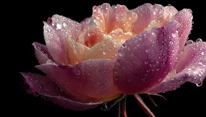Close-up of a vibrant, dew-kissed rose