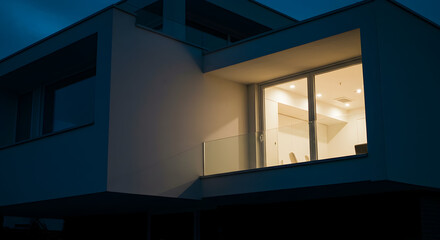 Fototapeta premium A house with a strong contrast between illuminated and shadowed areas